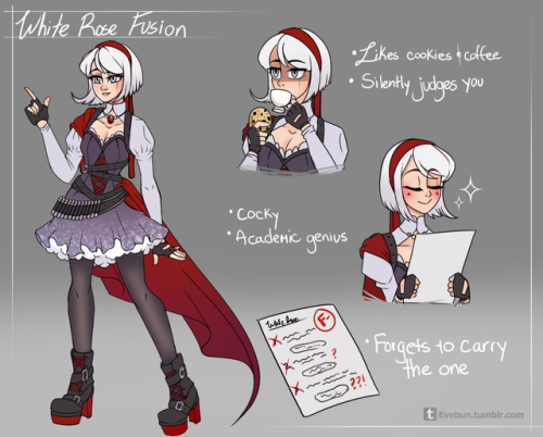 evebun:  White Rose Fusion!I don’t usually get to design characters, but this was super fun and I’m actually kinda proud of this one! I know there’s already a couple Whiterose fusions, but I just wanted to try it myself, so I decided to design a