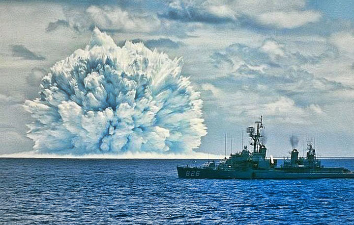 humanoidhistory:  Nuclear test “Swordfish” off the coast of California on May