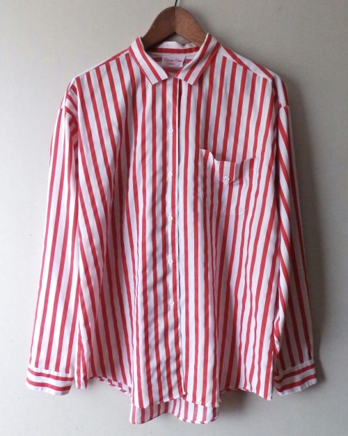 littlevisionsthrift:Vintage candy stripe shirt. XL. LittleVisionsThrift.etsy.com