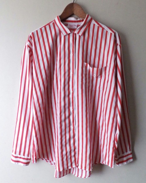 littlevisionsthrift: Vintage candy stripe shirt. XL. LittleVisionsThrift.etsy.com