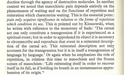 Deleuze on repetition and masochism.