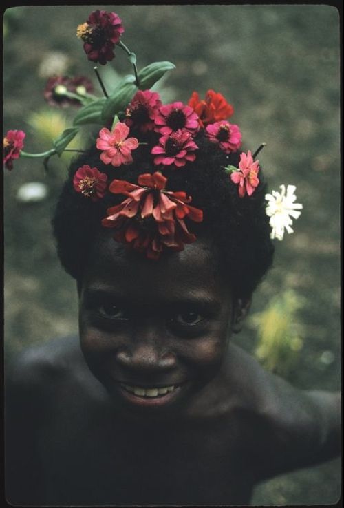 heroinsight:A young Kwaio boy wearing traditional flower adornment in Malatai, The Solomon Islands, 