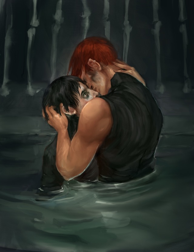 suchbluesky: when you think your childhood arch nemesis is going to drown you but instead she tenderly kisses your nose and that’s So Much Worse  hey I’ve got more Gideon the Ninth stuff! I know everyone is drawing the pool scene but consider this,