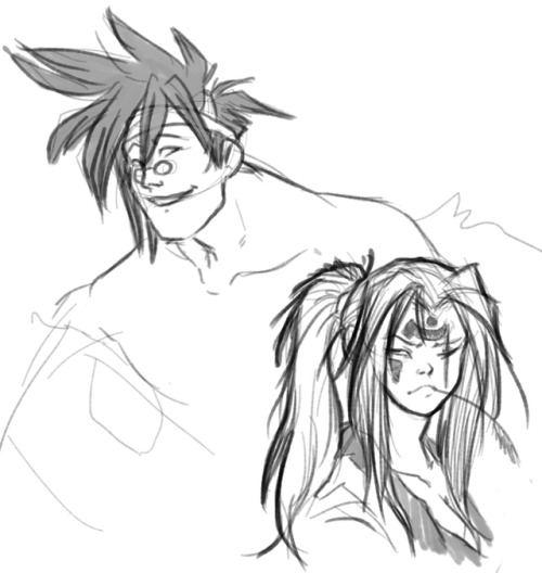 vajrus: Last night’s sketch of Anji and Baiken. I miss Anji as an absolute annoyance of a figh