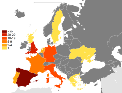 mapsontheweb:  Appearances in Top 4 in UEFA Champions League 1992-1993/2016-2017 by Country.