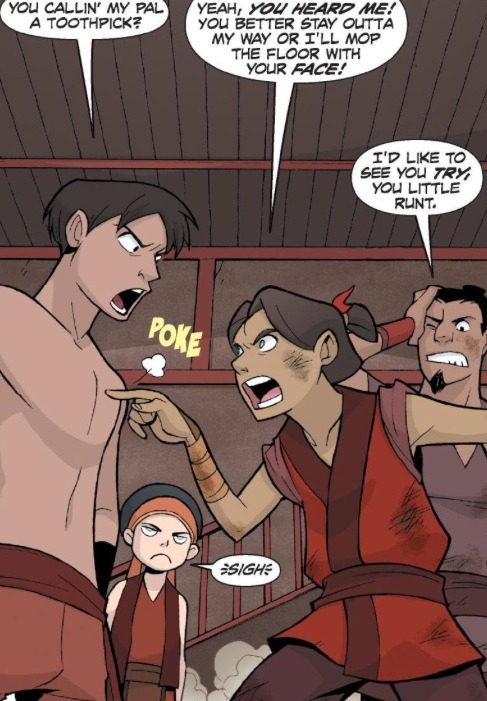 superliz6:reeku-kun:that one time when katara and toph dressed up like boys to get into a barToph’s 