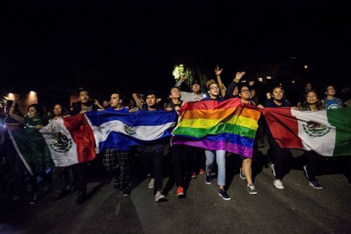 colachampagnedad:  kich0:  This picture goes so hard ✊🇲🇽🇳🇮🌈✊   the center flag is actually 🇸🇻