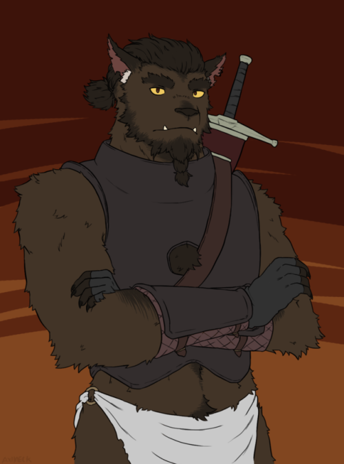 A flat colour waist-up commission I finished recently! Meet Kro'var! He&rsquo;s a wolfy barbarian sh