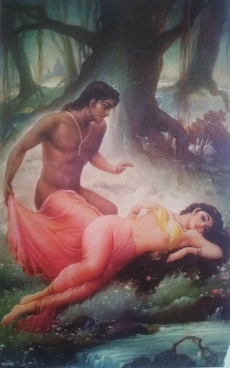 Nala and Damayanti  from a love story found in the Vana Parva book of the Mahabharata.