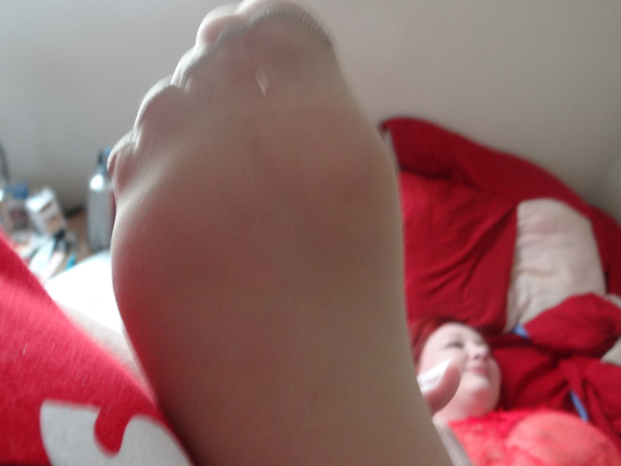 scarletslutmolly:  From a few days ago. No fucking, just footjobs in nylon 