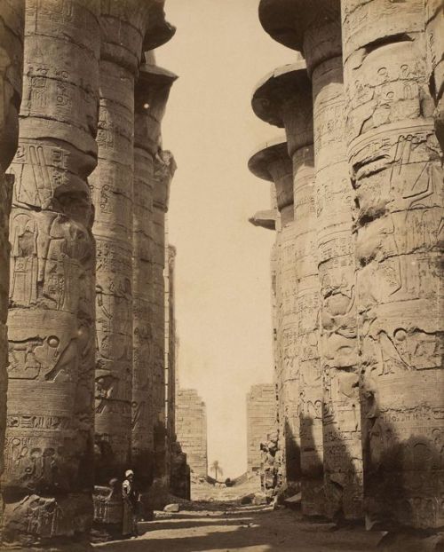 Columns of the hypostyle hall of the Precinct of Amun-Re in Karnak, 1870