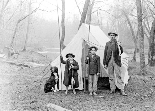 vintagecamping: A father and his 2 sons spend the week fishing.Dent CountyMissouri1916