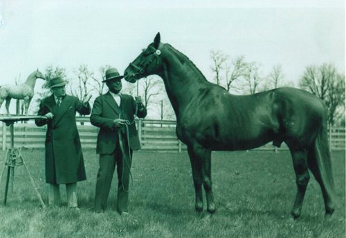 thehorsegodbuilt:“MAN O’ WAR in 1937 with his groom Will Harbut while posing for sculptor Herbert Ha