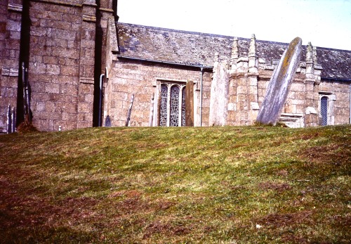 Parish Church With Tilting Gravestone, Saint Buryan, Cornwall, England, 1985.I think the tilted ston