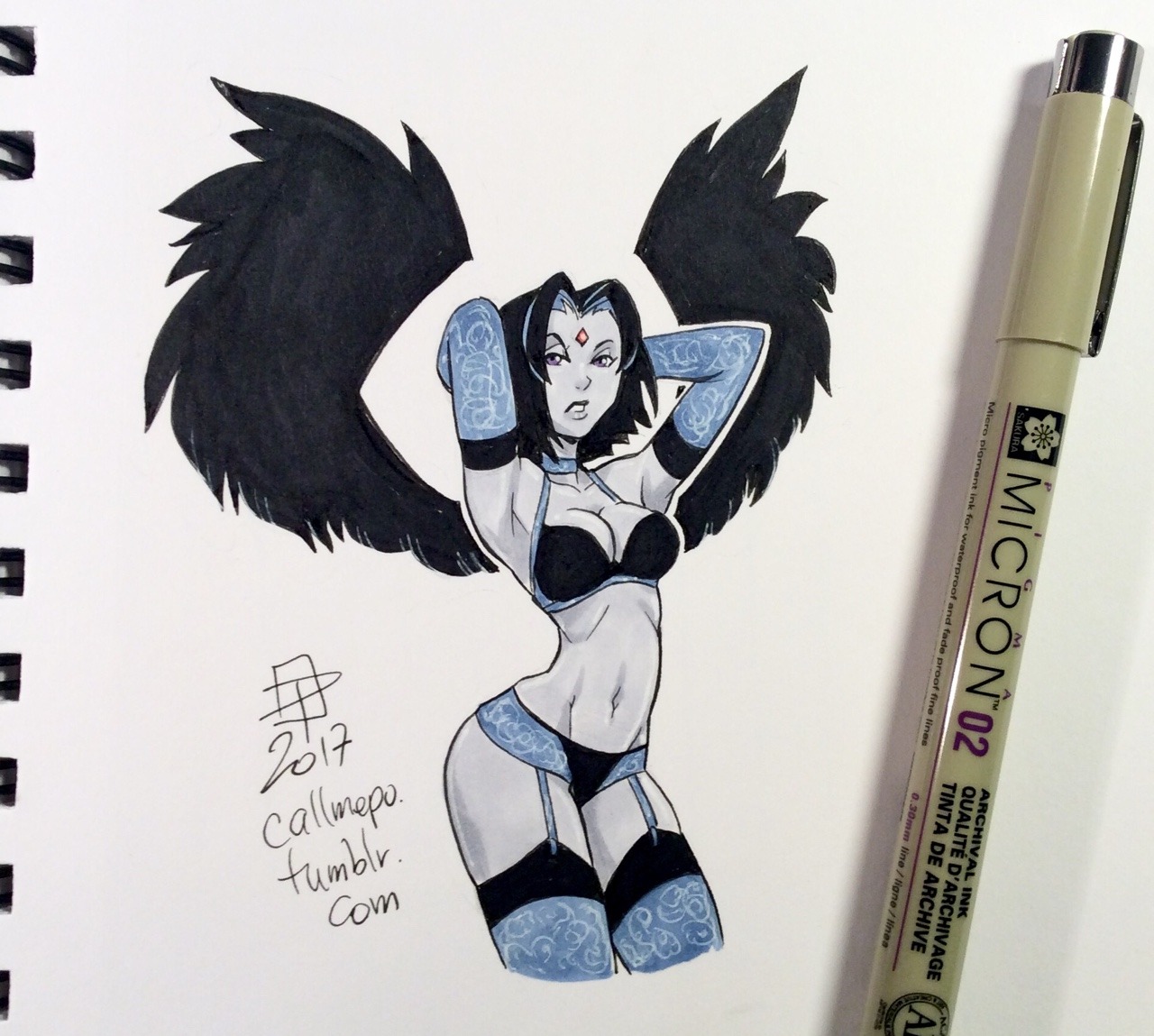 callmepo:  Tiny doodle of Victoria’s Secret Alt Angel Raven. One more for the night