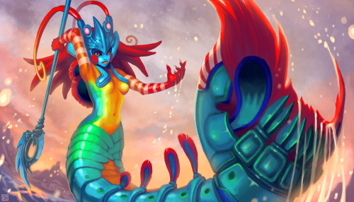 Soe fantastic concept art by Katherine Murray.  kmurrayart: Mantis Shrimp Nami (skin design) by