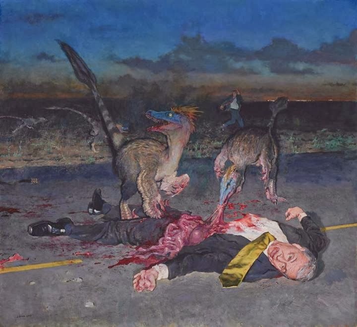 darksilenceinsuburbia:  John Brosio. Dinosaurs Eating CEO, 2013. Oil on canvas. Website