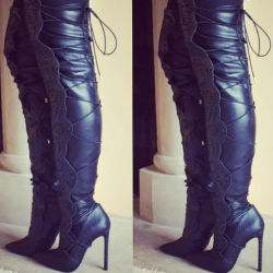 Myshoebazar:  Lust For Life Cut Out Thigh High Lace Up Boots Lexx