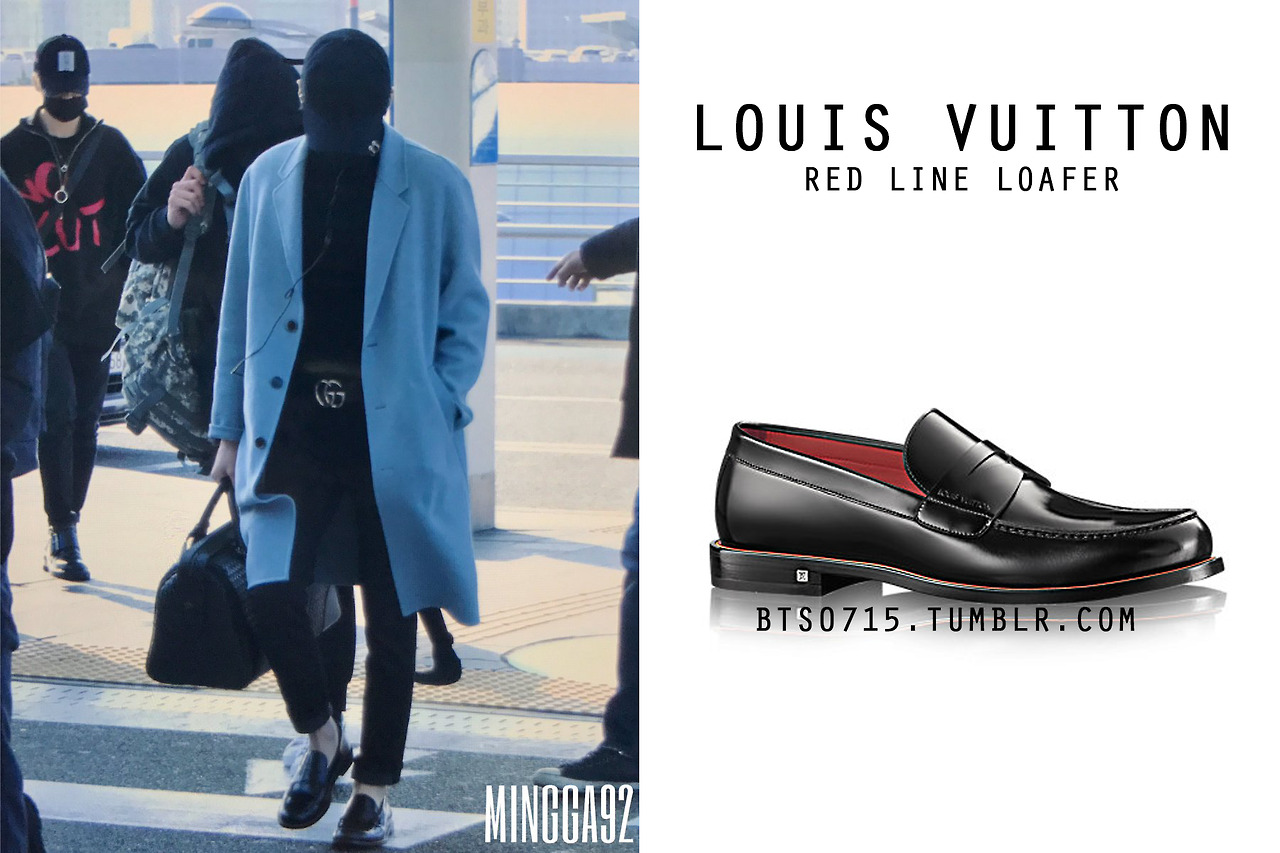 BTS FASHION/STYLE FINDER — 170309  YOONGI : LOUIS VUITTON red line  loafer