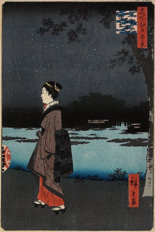 mia-japanese-korean: Night View of Matsuchiyama and the San'ya Canal, Utagawa Hiroshige, 1857, 8th m