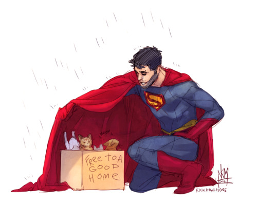 kickingshoes:  More Superman doodles!! Hypothetical costume (with Kara~~~), Krypto and kittens! DO NOT REPOST (((o(*ﾟ▽ﾟ*)o)))
