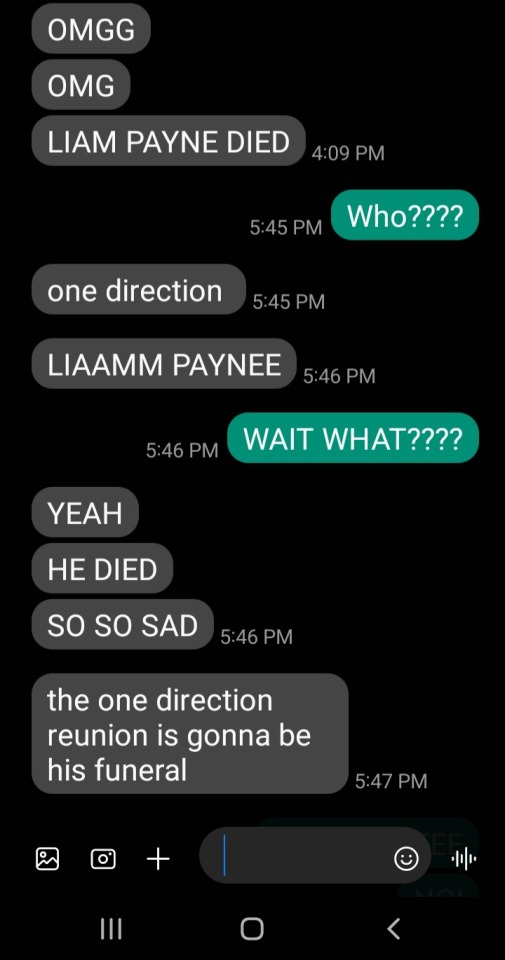 My Sister Deadass Sent This To Me When She Found Out That Liam Payne Died...