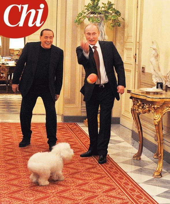 Ahora Berlusconi puede pasar más tiempo con sus amigotes. La semana pasada, recibió en casa a Putin y estuvieron jugando con el perro.