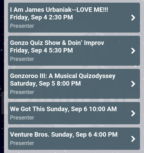 mymagicmurderbag: Quick and lazy screenshot of the DragonCon panels listed for Doc and James.  