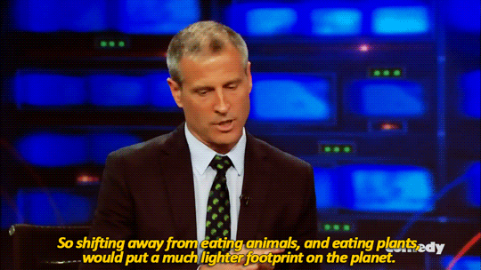 fatassvegan:  sandandglass:  TDS, April 6, 2015Gene Baur and Jon Stewart discuss veganismThe Dietary Guidelines Advisory Committee 2015 report summary can be found here.  it gives me a lot of hope that i’m seeing more and more discussion of veganism