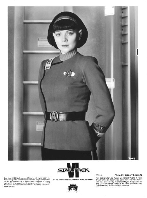 A publicity photo of Kim Cattrall as Valeris from Star Trek VI: The Undiscovered Country. It wa