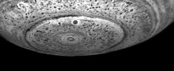 gravitationalbeauty:  Beneath the South Pole of Saturn   