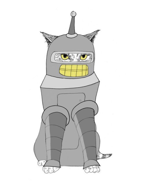 Bender Futurama Cat Art //NoHardFelinesArt