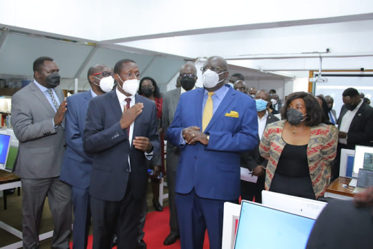 Education CS George Magoha, Vocational Training PS Margaret Mwakima, Kpikirui Langat during the launch of a partnership between Google and the Ministry of Education at Kenya Technical Training College on February,28,2022