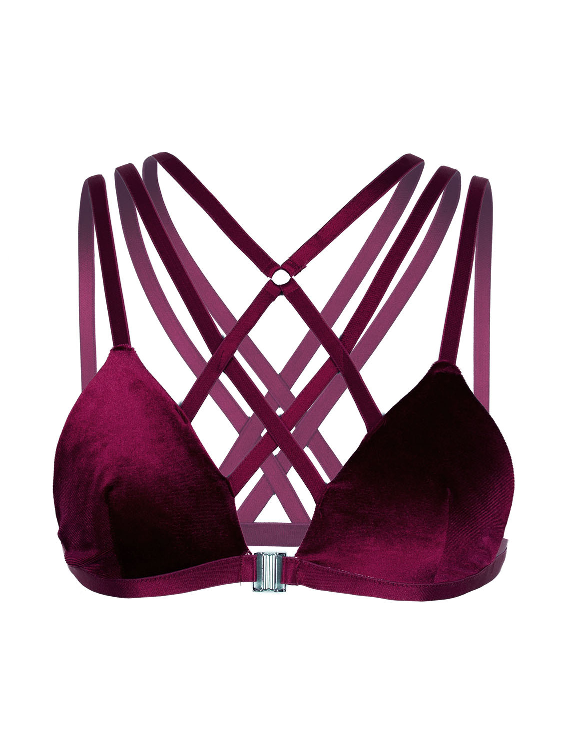 coquettefashion:  Red Or Blue Burgundy Velvet Triangle Caged Bralette 