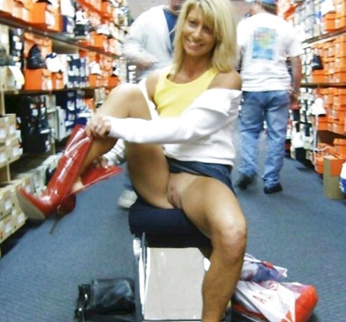 Shoe stores are ideal for a girl to flash adult photos