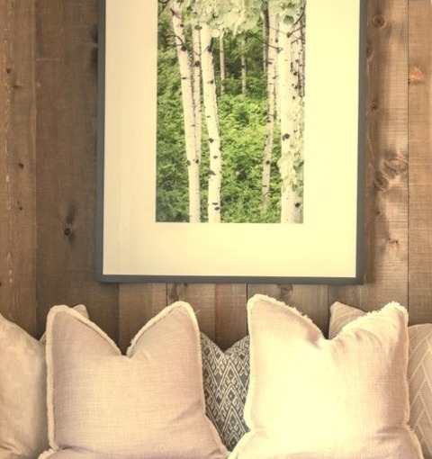 Rustic BedroomLarge Bedroom Photo With Brown Walls In The Mountain Style