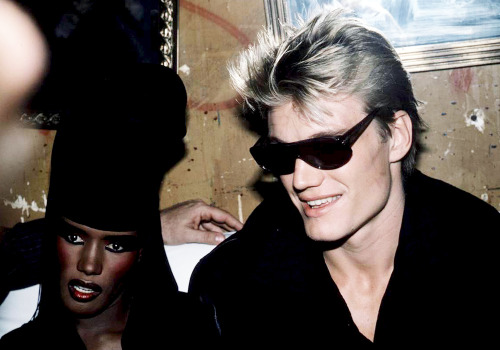 mabellonghetti:Grace Jone and Dolph Lundgren photographed by Ann Clifford, 1985