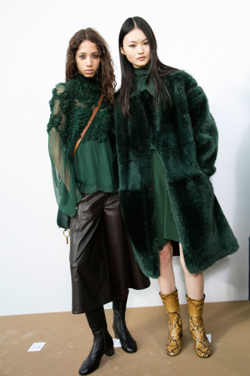 oncethingslookup: Yasmin Wijnaldum and He Cong backstage at Chloé Fall 2016 RTW 