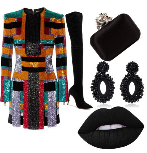 grammy by louisjames featuring Jimmy ChooBalmain velvet dress, $4,475 / Oscar Tiye thigh high boots,