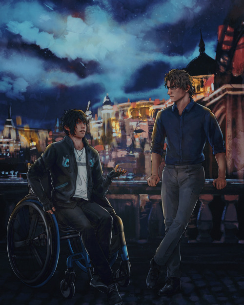 walking-in-lucis:Once again, @wombywoo absolutely nails it! Noctis and Ignis from my AU, Step Out in