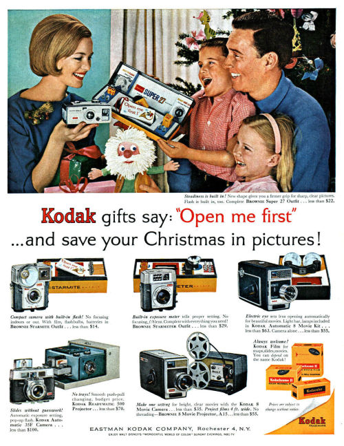 Eastman Kodak Co, 1962 #camera#ad#1962#Christmas#advertisement#Brownie#Starmite#Starmeter#vintage#1960s#advertising