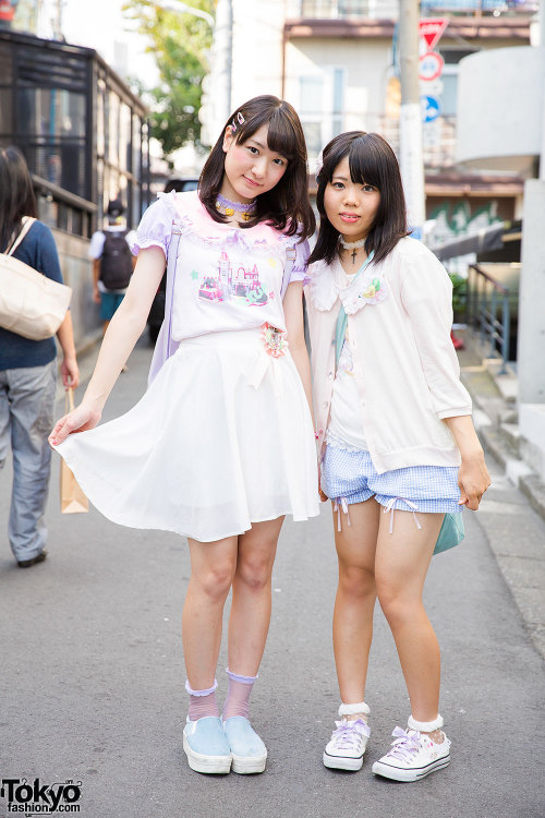 tokyo-fashion:  Harajuku students Naotan & Mogotan wearing pastel fashion from Milklim, Spinns, WEGO, and Shimamura. Full Looks 