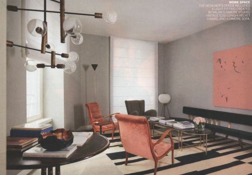 scandinaviancollectors: A light fitting by Dimore Studio and Ezio Longhi armchairs (ca.1950s). Inter