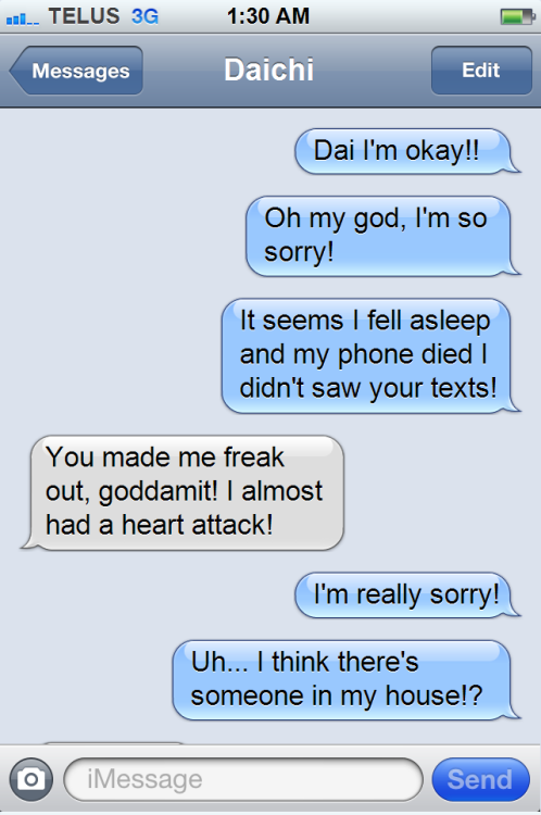 haikyuutexts:  Suga lectured Daichi for sneaking in his house but they ended up smooching. 