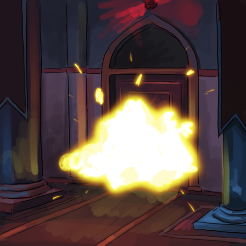 1. - The door is almost breached.  2. - Saw in the door! That comic is based on a video with riotous