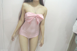 naomilku:   Solid bow pink one-suit with