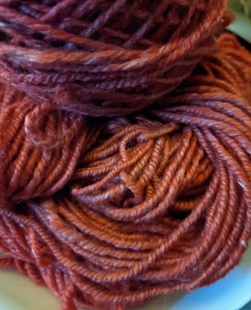 cozyhearthyarnworks:Experimenting with red tones again, on a handspun base blended from merino, nylo