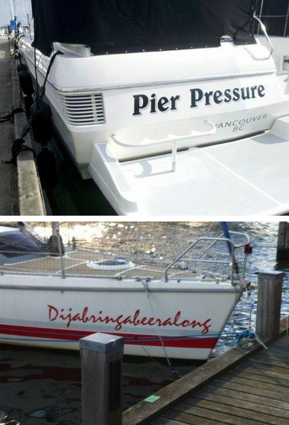 tastefullyoffensive:  Clever Boat Names [via]Previously: Unfortunate Sign Burn Outs