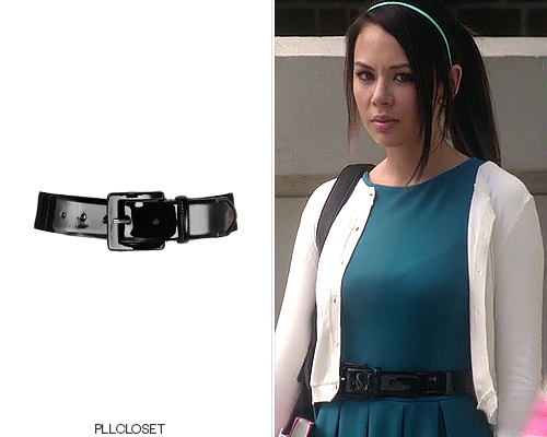 Mona completed her outfit in 3x16 ‘Misery Loves Company’ with a patent belt from Lauren by Ralph Lau