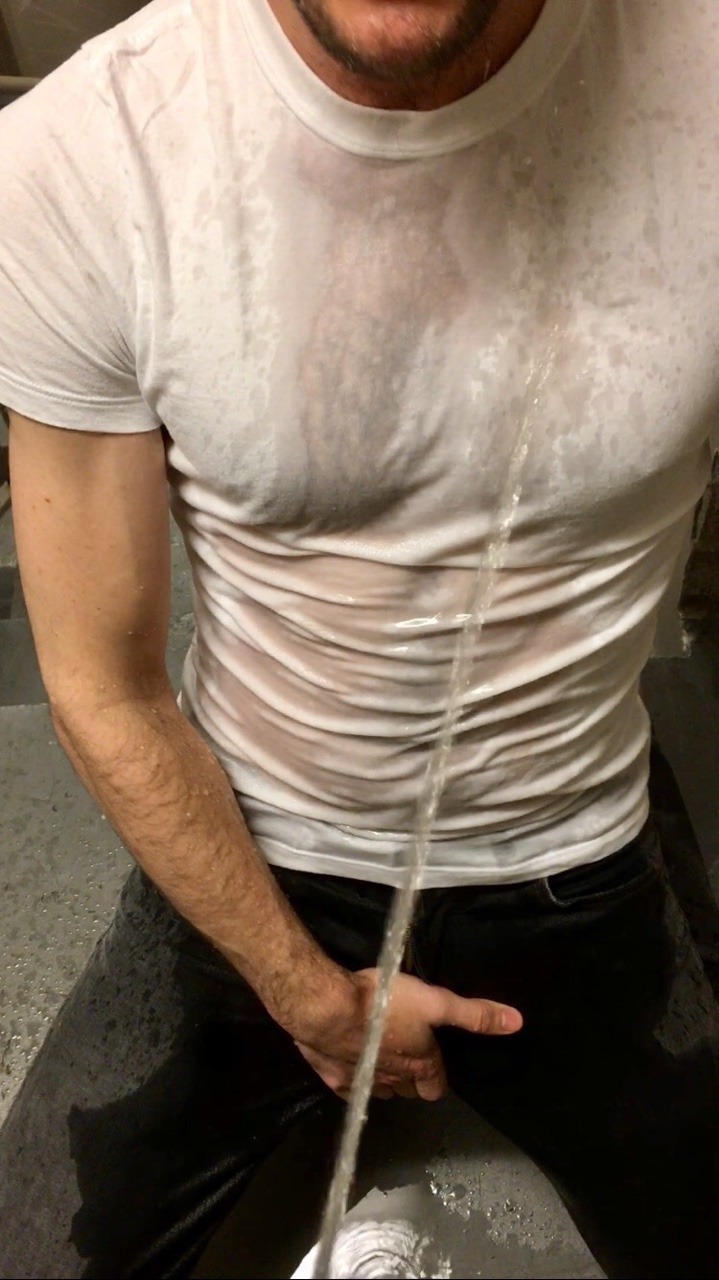 somewetguy:  Wets his jeans in the stairwell then gets drenched by his buddy. 